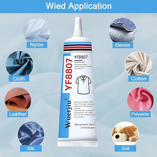 Fabric Glue Permanent, Washable Clear Clothing Glue, Super Fabric Glue for Rhinestones, Patches, Clothes, Denim, Leather, Polyester, Fabrics, Doll Repair, Flannel, Cotton, 2oz