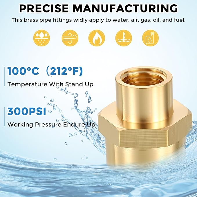 Pack of 5, 1/4" FeMale NPT to 1/8" FeMale NPT Solid Brass Pipe Fitting Coupler, Brass Coupling Hose Fittings Adapter for Pipe Leak Repair, Bathroom Remodeling, Tool Extensions