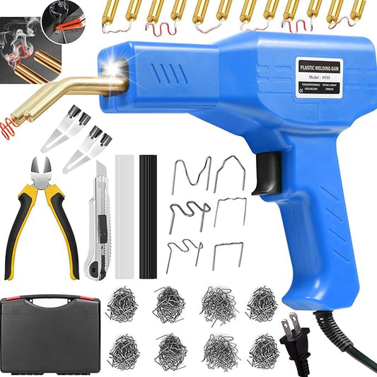 150W Upgraded Plastic Welder Kit,1000PCS Hot Stapler Welding Machine Car Bumper Repair Kit,2 in 1 Plastic Welder Soldering Gun with Weld Rods,6 Types Staples for Bumper/Kayak/Product Repairs