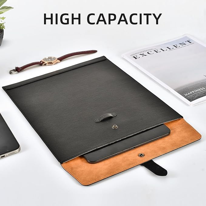 Brown PU Leather File Folder, Snap Closure File Organizer, Important Document Folder, Document Organizer, Laptop Sleeve Notebook Case, Leather Folder A4 Envelopes Filing Folder