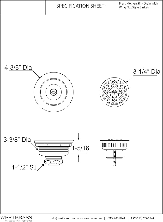 Westbrass A213-12 3-1/2" Wing Nut Twist Style Large Kitchen Sink Basket Strainer, Oil Rubbed Bronze