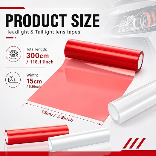 Patelai 2 Rolls 9.84 ft X 5.9 Inches Self Adhesive Repair Light Tape Auto Tail Light Fog Lights Headlight Lens Tint Tape (Red, Clear)