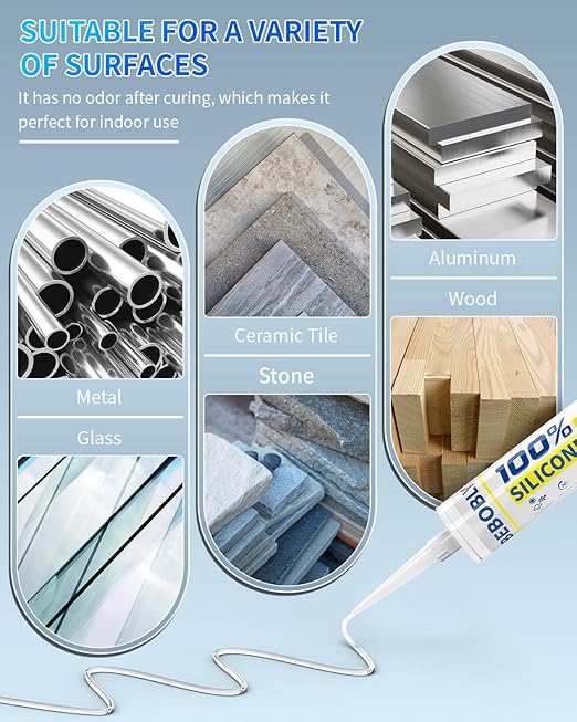 Silicone Caulk & Sealant Clear, 100% Waterproof Silicone Sealant, Shrink & Crack Proof, Silicone Caulking for Kitchen, Bathroom, RV, Interior & Exterior Use, 10.2 FL. OZ/300ML, 4 Pack