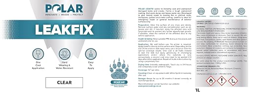 Polar Specialist Coatings Clear Leak Fix Paint - 35 oz - One Coat Waterproof Sealant with Reinforced Fibers, Instantly Seals Leaks & Cracks for Roofs, Drainpipes and Gutter Repairs for Exterior Use
