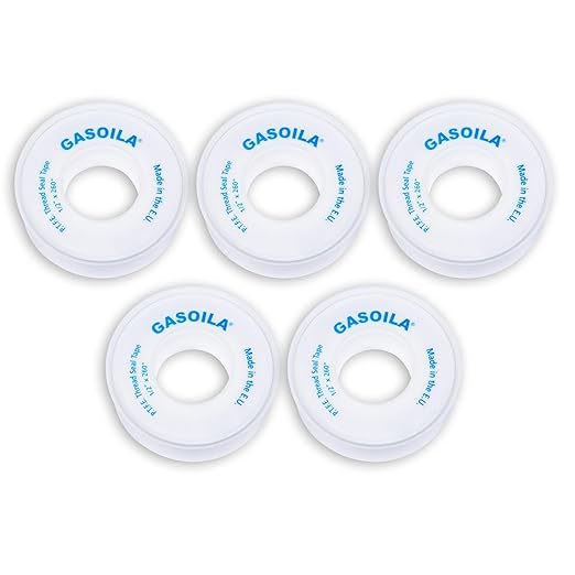 Gasoila PTFE Thread Seal Tape – Professional-Grade, 1/2 Inch x 260 Inch, Low-Density Thread Tape for Plumbing and Water Pipes – Leak-Proof Seal, Non-Toxic, Pack of 5