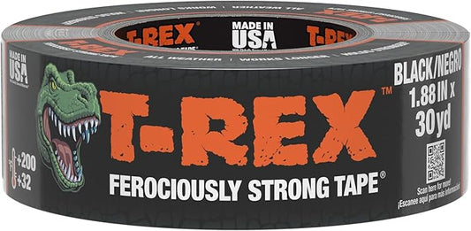 T-REX Tape Heavy Duty Duct Tape with UV Resistant & Waterproof Backing for Ferociously Strong Repairs, 1.88" x 30 yd, Black, 1 Roll