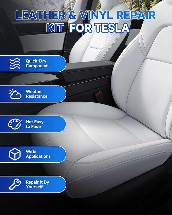for Tesla Steering Wheel Repair Kit - 8PCS Leather & Vinyl Scratch Restorer for Model 3/Y/S/X, Leather Restoration Kit DIY Fix for Tears, Scuffs, Worn Spots & Color Fading (White)