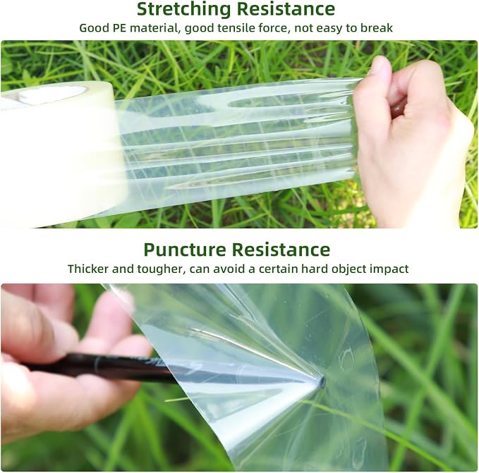 Ohuhu Greenhouse Repair Tape Plastic: 3" x 98' Green House Sheeting Tape 6.3 mil Reinforced Clear Plastic Film for Greenhouse Polyethylene PE Cover Repair