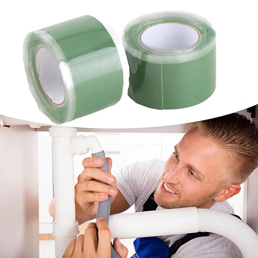 Self Fusing Silicone Tape, Waterproof Insulation Adhesive Tape, 2 Rolls 1.5m x 2.5cm - Heat, Easy Tear, Durable Pipe and Hose Repair Solution (Green)