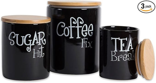 DII Kitchen Accessories Retro Collection, Ceramics, Canister Set, Black, 3 Piece
