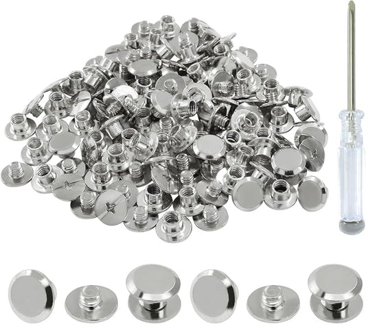 60 Sets Silver Chicago Screws, M5*4mm Leather Rivets Screw Rivets Buttons DIY Leather Trim Craft Bookbinding for Decorate Repair Belt Bag Shoes Purse