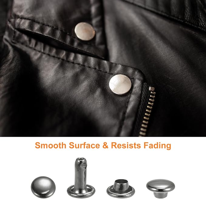 HARFINGTON 100 Sets Leather Rivets 10 x 6mm Metal Double Cap Rivet Snaps Studs Fasteners with 3pcs Setting Tools Rivets for Leather Craft DIY Repair Decoration, Gunmetal