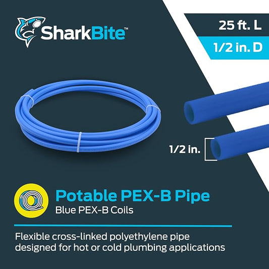 SharkBite U860B25, Blue PEX-B Pipe-Potable Water, 1/2 Inch, 25 Ft