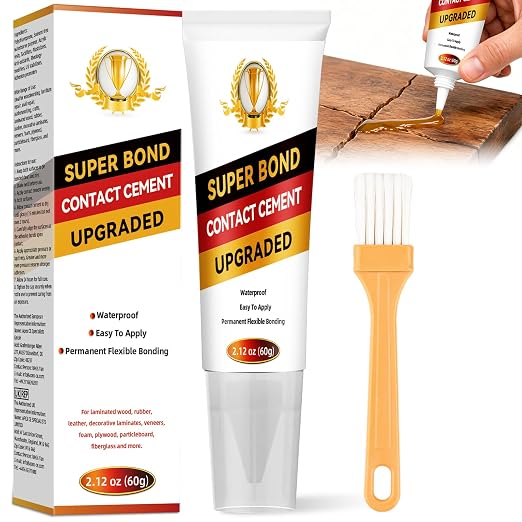Contact Cement Adhesive, High Performance Neoprene Contact Adhesive with Brush, Waterproof Contact Cement Glue for Wood, Leather, Shoe, Furniture Repairs and Crafts, Flexible and Strong Bonding