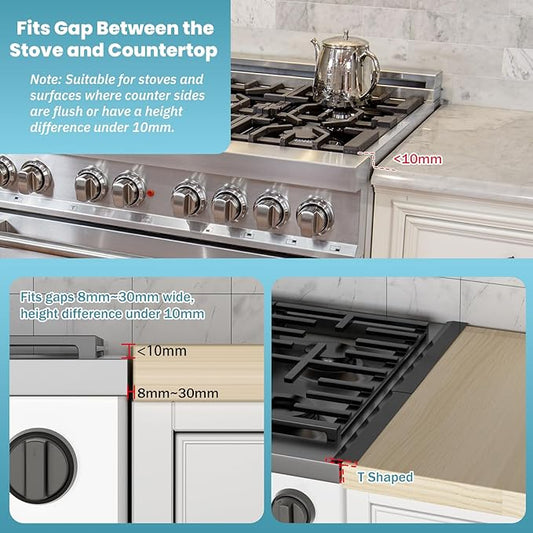 16.5"-33" Stove Counter Gap Covers, Stainless Steel Stove gap Guard, Cooktop Trim Kit, Stove Gap Guards, Oven Gap Filler, Heat Resistant & Effectively Protect Stove Gap Filler,BLACK(2PCS)