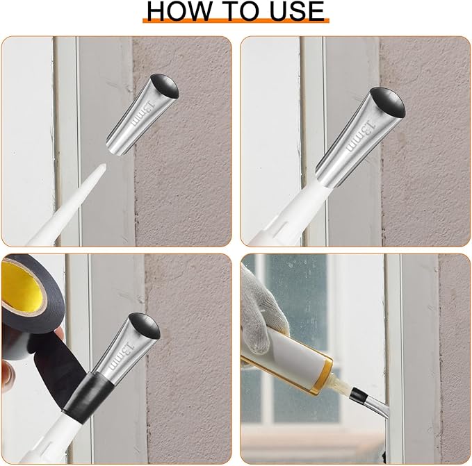 HARFINGTON 3pcs Caulking Nozzle Applicator 5/6/7mm Caulking Finisher Kit Stainless Steel Sealant Finishing Tool Kit Reusable Caulk Nozzle for Kitchen Bathroom