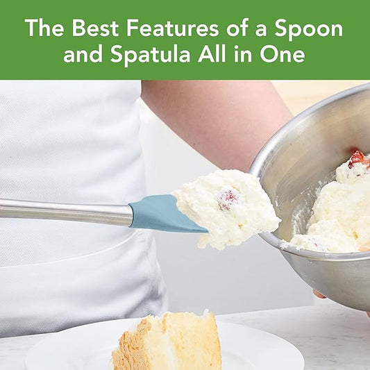 Tovolo Spoon Spatula Spoonula with Stainless Steel Handle Ergonomic Grip, Silicone Scoopula Kitchen Utensil Non Scratch Easy Clean Dishwasher Safe Heat Resistant Flex Core Scoop Spatula, Blue Slate