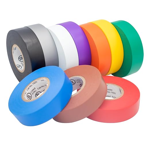 TradeGear Electrical Tape (10PK) Assorted Matte Rainbow Colors – Waterproof, Flame-Retardant, Rubber Based Adhesive, UL Listed – Rated for Max. 600V and 80oC Use –Measures 60’ x 3/4" x 0.07"