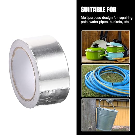 High Temperature Leak Stop Tape 0.1mm Thick 5cm Width 20m Roll Waterproof Aluminum Foil Sealing Strip for Hose Pipe Repair and Water Leak Proofing