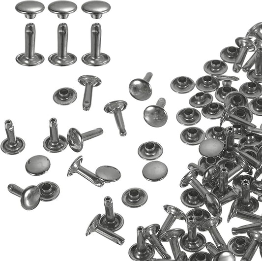 HARFINGTON 100 Sets Double Cap Leather Rivets, 9x12mm Round Cap Tubular Metal Studs Leather Crafting Rivets for Fabric Belt Pet Collar Boot Bag Repair and Decoration, Gunmetal