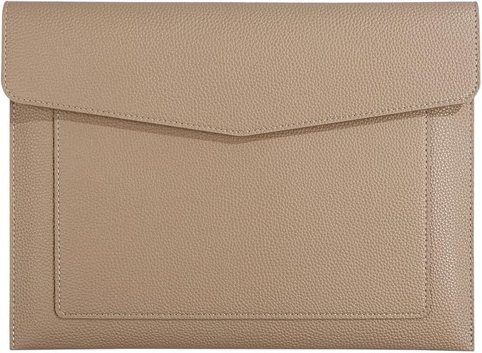 A4 Large Capacity Document Bag, Premium PU Leather File Holder, Multi-Color, Double-Layer Design, 13.39 x 10.04 Inches (Apricot)