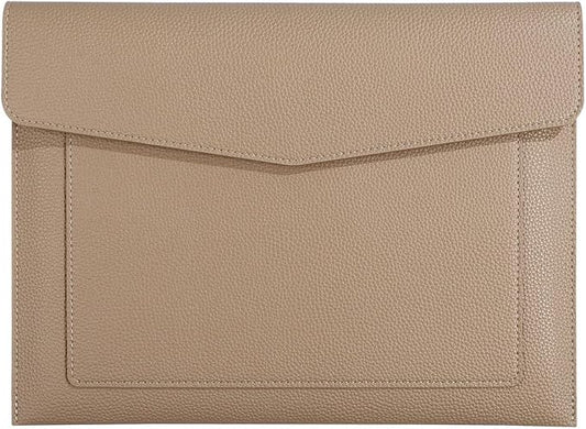 A4 Large Capacity Document Bag, Premium PU Leather File Holder, Multi-Color, Double-Layer Design, 13.39 x 10.04 Inches (Apricot)