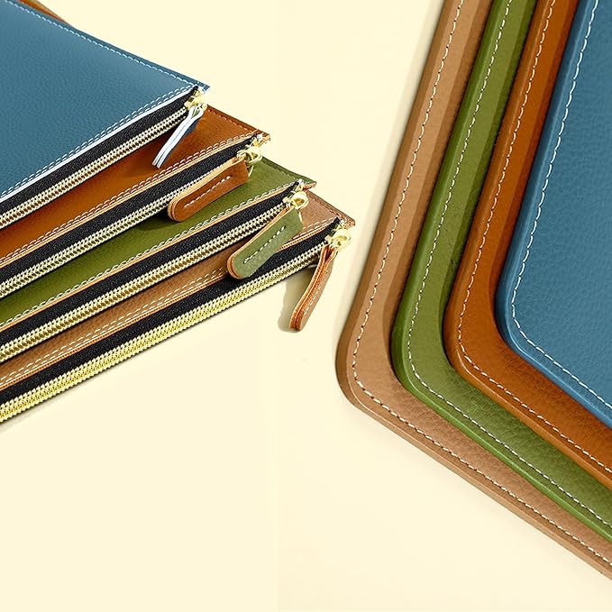 PU Leather A4 File Folder Zipper Document Holder Envelope Folder Case for Receipt Contract (Green)