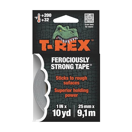 T-REX Ferociously Strong Tape, Mighty Rolls, 1 Inch x 10 Yards Each, Dark Gunmetal Gray, Case of 9 Rolls (241330)