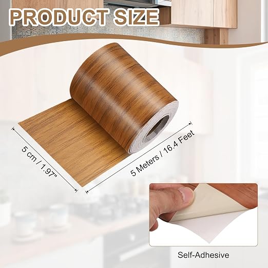 uxcell Wood Tape, 2 Inch x 16ft Self-Adhesive Wood Grain Repair Tape Patch with Plastic Scraper for Baseboards, Doors, Windows, Floor Repair and Furniture Renovation, Dark Brown
