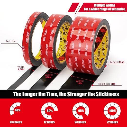 Double Sided Tape Heavy Duty, Waterproof Mounting Foam Tape, 16.5ft Length, 2.17in Width, High Temperature Resistant Adhesive Tape for Car, LED Strip Light, Office Decor, Uses 3M VHB 5952 Raw Material