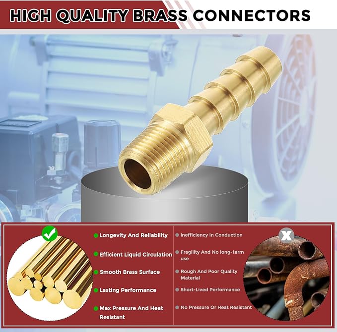 Pack of 1 Brass Hose Barbs Fittings 5/32" Hose Barbs to 1/8" NPT Male Fittings for Home Machines, Massage Bathtubs, and Irrigation Systems
