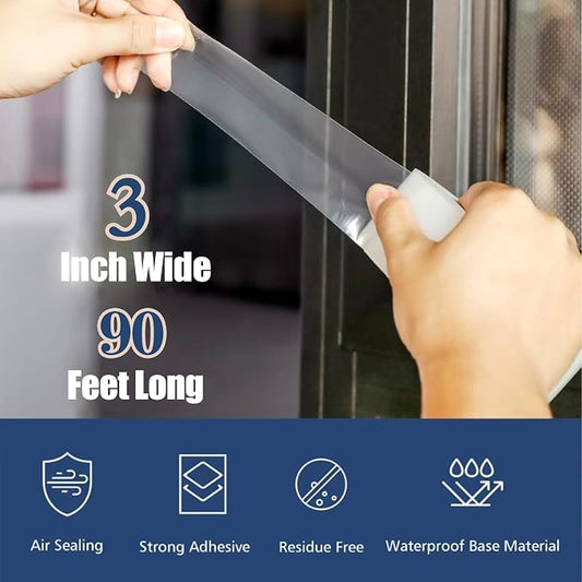 Breliter Heavy Duty Window Weather Sealing Tape - Transparent, 3 Inch Wide x 90 FT Long, Plastic, PEWST001