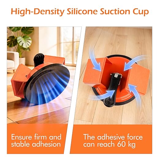 Heavy Duty Floor Gap Fixer Tool 45°Striking Surface Floor Gap Repair Tool, Large Enhanced Suction Cup Made of Iron with Slot Cutter & 6 Reusable Sticky Pads for Vinyl Plank Hardwood Floor