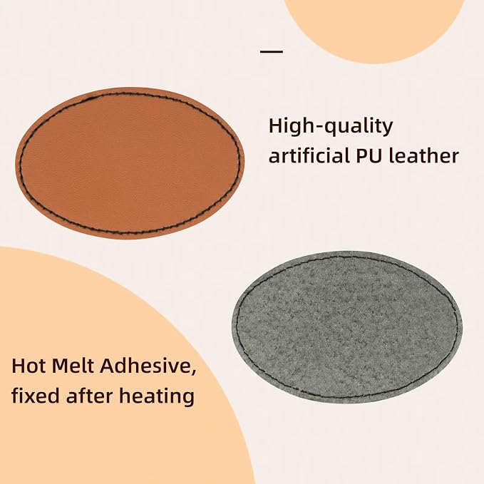 60 Pcs Blank Leather Hat Patches for Laser Engraving Iron On Heat Press 3 x 2 Inches Oval Khaki