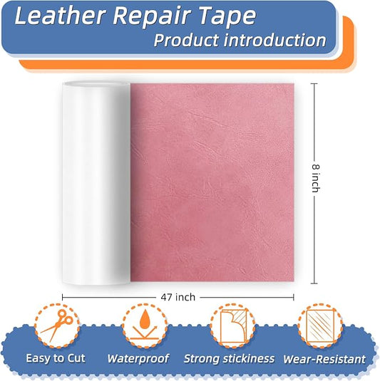 8x47 Inch Leather Repair Tape,Self Adhesive Leather Patches for Furniture,Vinyl Repair Kit for Couches,Bed,Car Seats,Chair (Light Pink)