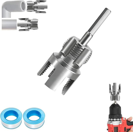 PVC Pipe Threader 2Pcs 1/2" 3/4" - Internal & External Threading Tool Set for Drill（1PCS 1/2)