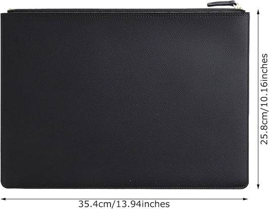 PU Leather A4 File Folder Zipper Document Holder Envelope Folder Case for Receipt Contract (Black)