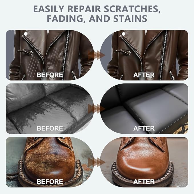 Leather Recoloring Balm & Color Restorer, Leather Dye, Paint & Repair Kit for Furniture, Couches, Car Seats, Shoes