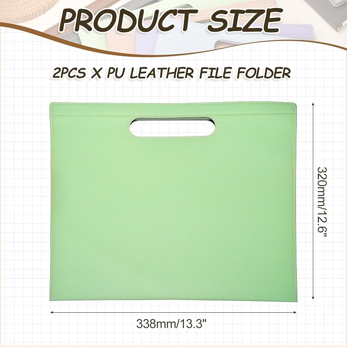 PATIKIL 2Pcs Leather Folder, 13.3x12.6 Magnetic Leather Document Holder File Folder PU Pouch Bag Portfolio File Organizer Handbag Personal Envelope Waterproof for Traveling, Green