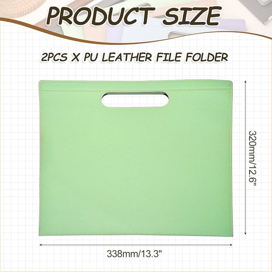 PATIKIL 2Pcs Leather Folder, 13.3x12.6 Magnetic Leather Document Holder File Folder PU Pouch Bag Portfolio File Organizer Handbag Personal Envelope Waterproof for Traveling, Green