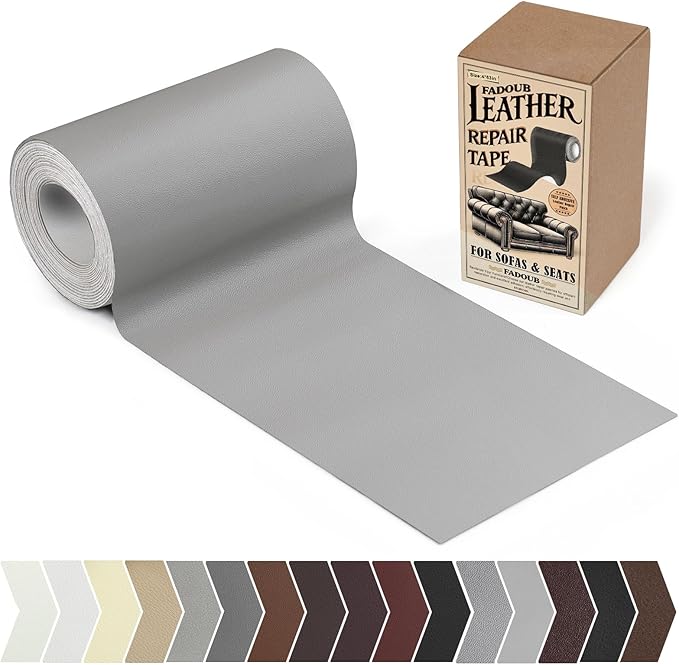 Leather Repair Patch, 4 x 63In Self Adhesive Leather Repair Tape for Furniture, Vinyl Repair Tape for Repairing Vinyl, Couch, Sofa, Car Seats, Car Interior (Gray-Fine Grain)