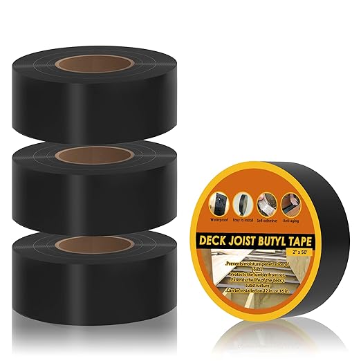 Butyl Joist Tape for Decking 2''×50', 4 Rolls Weather-Resistant Deck Joist Tape 2 inch, Waterproof and Anti-Corrosion Joists Deck Tape,Self-Adhesive Flashing Joists Tape for Wood Decks Beams Roof