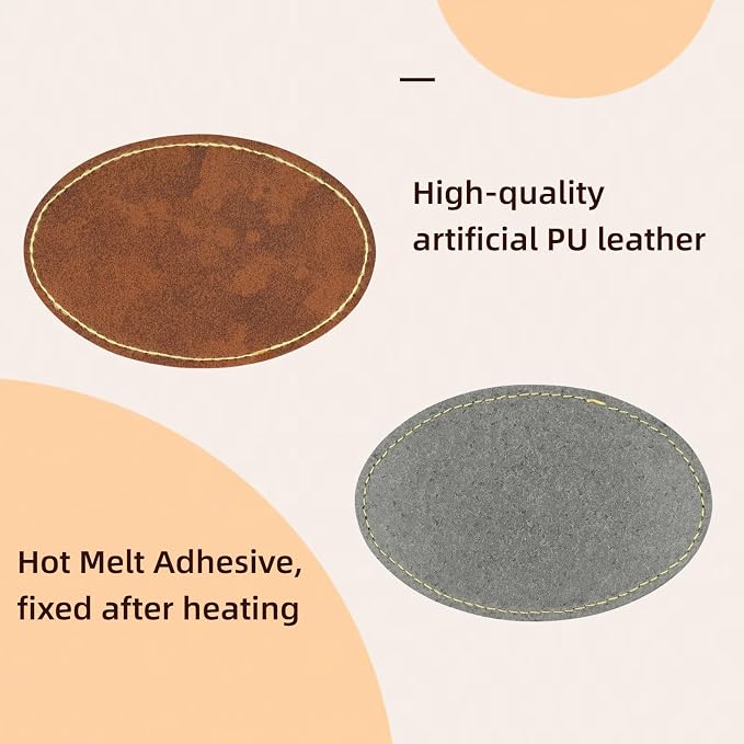 40 Pcs Blank Leather Hat Patches for Laser Engraving Iron On Heat Press 3 x 2 Inches Oval Brown