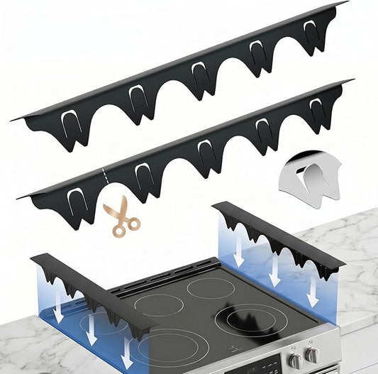 Silicone Stove Gap Covers with Stainless Steel, Oven Gap Filler Seals Gaps Between Stovetop and Counter, Stove Gap Guards Range Trim Kit, Easy to Clean Stove Gap Guard (Black 2 Pack,25")