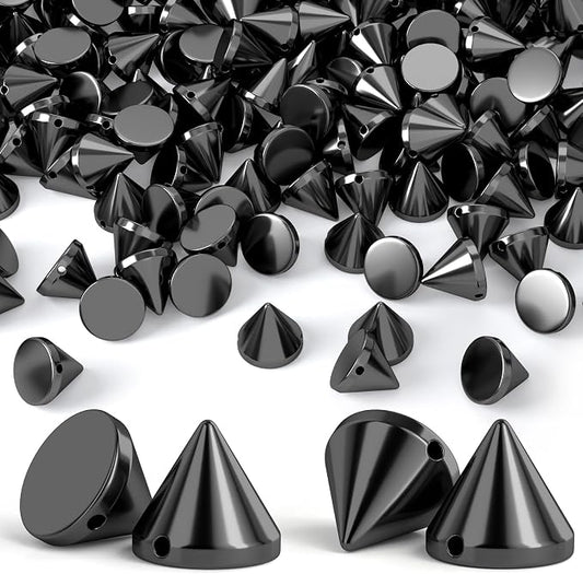 OIIKI 100 PCS 8 mm ABS Bullet Spike Cone Studs, Rivets Cone Spike Studs Beads, Flat Back Punk Spikes DIY Crafts Studs Glue on Decoration for Leather Clothes Belt Bags Jewelry Trims - Black