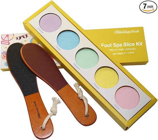 Foot Soak Salts Bath Spa Set Supplies Foot File Callus Remover, 2 Foot Scrubber Dead Skin Cracked Heels, 5 Organic Handmade Foot Bath Bombs Christmas Gift-Ready Packaging for Home Travel Pedicure Care