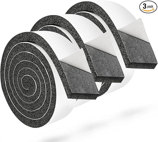 3 Rolls 2 Inch W 1/2 Inch T Weather Stripping Air Conditioner Open Cell Foam Seal Tape, Window Insulation High Resilience Seal Strip for Doors Window,Total 16FT