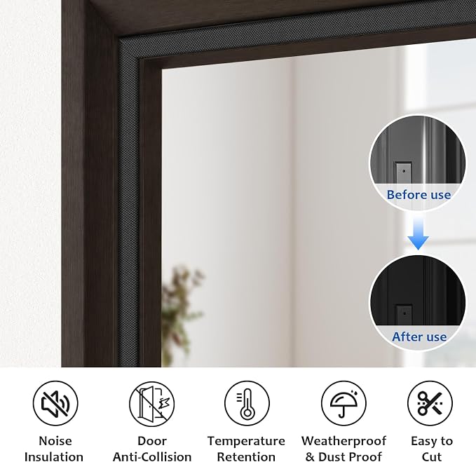 Extra Long Kerf Weather Stripping Door Seal for Large Gaps and Easy Installation (19.7FT, Black)