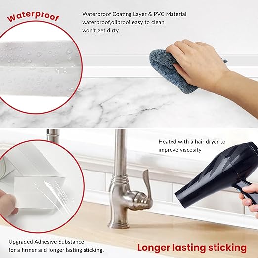 SNAIL GARDEN 4 Rolls White Sealant Caulk Strip,Upgraded Non-Trace Caulk Tape,Self Adhesive Caulking Tape for Toilet Base,Bathroom, Bathtub, Kitchen,Wall Floor(3.2M×3.8CM)