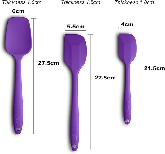 Silicone Spatula 3‑Piece Set Heat Resistant 600°F Non‑Stick Rubber Spatulas with Stainless Steel Core ALLWIN HOUSEWARE Large Spatula, Spoonula & Mini Spatula for Cooking & Baking, Purple